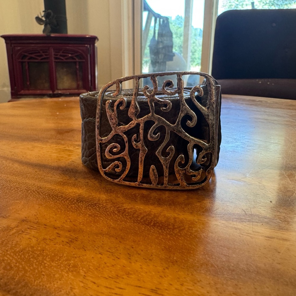 Brown Leather Belt with Silver Buckle